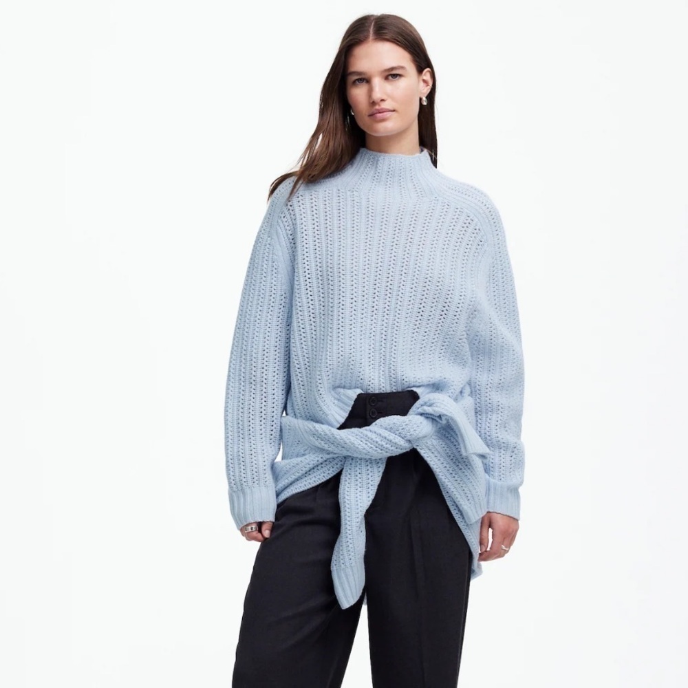 Madewell heather pale dawn Pointelle-Stitch Mockneck Sweater